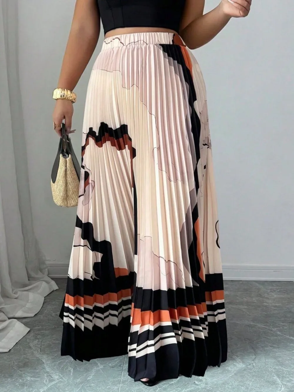 Multicolor Casual Women's Plus Size Marble Print Burnout A-Line Skirt